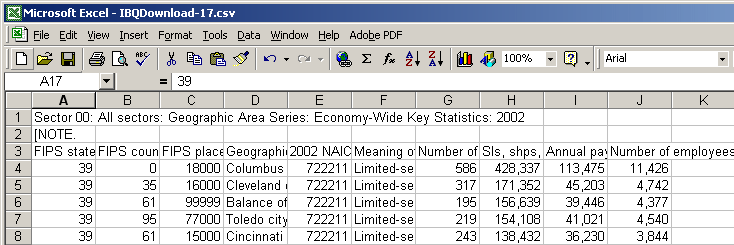 Downloaded data in Excel