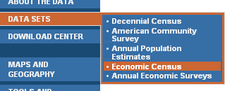 Selecting Economic Census data sets on AFF main page