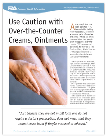 Cover page of PDF version of this article, including close up photo of woman applying cream to her leg.
