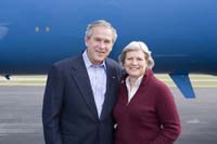 President George W. Bush presented the President’s Volunteer Service Award to Judy Seelye upon arrival at the airport in Sellersburg, Indiana, on Saturday, October 28, 2006.  Seelye is a Community Emergency Response Team (CERT) volunteer.  To thank them for making a difference in the lives of others, President Bush honors a local volunteer, called a USA Freedom Corps Greeter, when he travels throughout the United States.  President Bush has met with more than 550 individuals around the country, like Seelye, since March 2002.