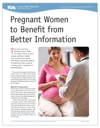 Cover page of PDF version of this article, including photo of pregnant woman with doctor handing her a written prescription.