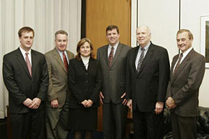 Left to Right: Michael Rybolt, Scientific and Technical Affairs Coordinator, National Turkey Federation; Frank J. Cruice, Corporate Director for Safety and Security, Perdue Farms Incorporated, Alice C. Johnson, President, National Turkey Federation; Jonathan L. Snare, OSHA’s then-Acting Assistant Secretary; George Watts, President, National Chicken Council; and Steve Pretanik, Director of Science and Technology, National Chicken Council after the signing ceremony.