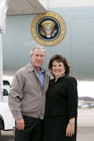 President George W. Bush met Peggy Schaefer upon arrival in Davenport, Iowa, on Wednesday, August 4, 2004.  Schaefer is an active volunteer with the Genesis Mentoring Program at Genesis Medical Center in Davenport.  