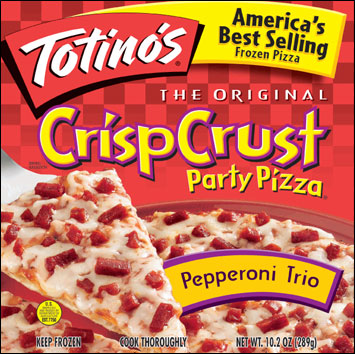 Label, Crisp Crust Party Pizza, Pepperoni Trio