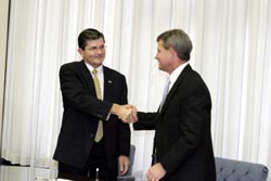 From L-R: OSHA's then-Assistant Secretary of Labor, John Henshaw and Dow's Vice President, Environment, Health and Safety, David Graham, renew national Alliance May 26, 2004.