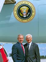 President George W. Bush met Charlie Wargel upon arrival in Saginaw, Michigan, on Thursday, August 5, 2004.  Wargel is an active volunteer with Saginaw Habitat for Humanity.