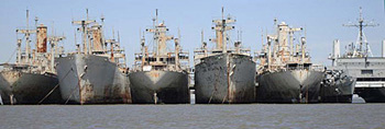 Photo of mothballed ships.