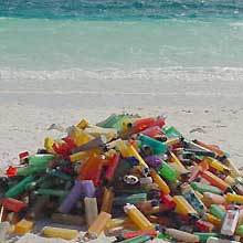 plastic lighters litter beach