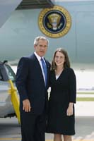 President George W. Bush met Amy Bickel upon arrival in Des Moines, Iowa, on Tuesday, August 31, 2004.  Bickel is an active volunteer with the Central Iowa Young Women’s Leadership Institute, a program designed to help high school girls develop strong leadership skills and a commitment to community service.  