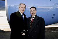 President George W. Bush met Dan Hebert upon arrival in Merrimack, New Hampshire, on Thursday, January 29, 2004.  Hebert has been an active volunteer with the New Hampshire JumpStart State Coalition since 2000.