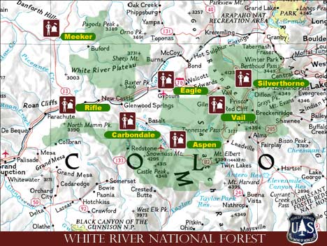 A map of the White River National Forest.  Click on the area you are interested in learning more about.