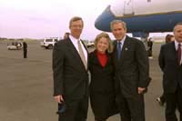 President George W. Bush met Robert and Christine Morgan upon arrival in Trenton, New Jersey, on Monday, September 23, 2002. The Morgans are active volunteers with the American Red Cross of Central New Jersey. 
