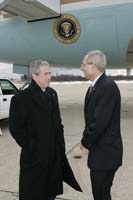 President George W. Bush presented the President’s Volunteer Service Award to David Bulkley upon arrival in Willow Grove, Pennsylvania, on Thursday, February 10, 2005.  Bulkley, 53, is an active volunteer mentor with the Big Brothers Big Sisters Amachi Mentoring Program in Philadelphia.  