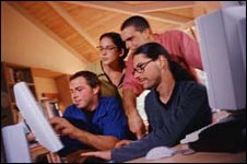Group of people surrounding computer screen; Caption: If available, the internet may be a valuable source of information. - Copyright WARNING: Not all materials on this Web site were created by the federal government. Some content — including both images and text — may be the copyrighted property of others and used by the DOL under a license. Such content generally is accompanied by a copyright notice. It is your responsibility to obtain any necessary permission from the owner's of such material prior to making use of it. You may contact the DOL for details on specific content, but we cannot guarantee the copyright status of such items. Please consult the U.S.Copyright Office at the Library of Congress — http://www.copyright.gov — to search for copyrighted materials.