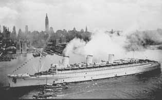 Photo of the Queen Mary, painted gray during wartime, courtesy of the National Archives.