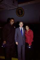 President George W. Bush met Tyrone Keys and Jasmine Lane upon arrival in Tampa, Florida, on Saturday, November 2. Keys, a former Tampa Bay Buccaneer, is the founder and executive director of All Sports Community Service, Inc. a nonprofit organization that helps at-risk youth earn opportunities to pursue a college education. Lane, a junior at South Florida University, volunteers full-time as a program assistant and event coordinator for All Sports. 