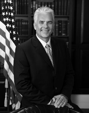 A black and white photo of Senator Ensign.