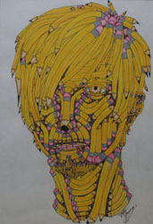 artistic drawing of a face made of pencils