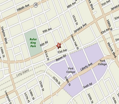 Map showing the location of the Queens Card Center