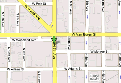 Map showing the location of the Downtown Phoneix Card Center