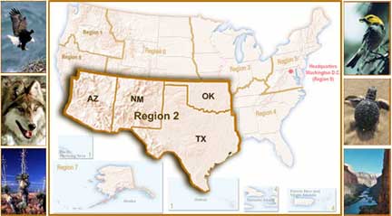 region 2 boundaries outlined against united states