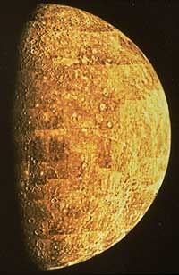 The planet Mercury was first photographed in detail on March 29, 1974, by the U.S. probe Mariner 10. The probe was about 130,000 miles (210,000 kilometers) from Mercury.