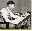 Caniff at the Dispatch drawing board, d1433b