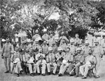 "The Officers of the Alphanso XIII Regiment of Cazadores, taken a few days before the Fight with the American Troops at Hormigueros." [Detail] A recent campaign in Puerto Rico by the Independent Regular Brigade under the command of Brig. General Schwan. Hispanic Division, Library of Congress.