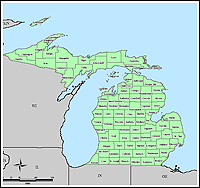 Map of Declared Counties for Emergency 3225