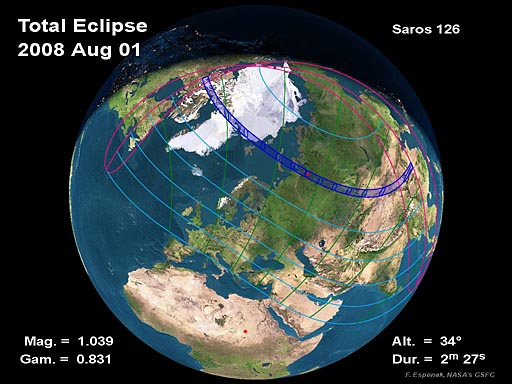 2008 Total Solar Eclipse Global Map