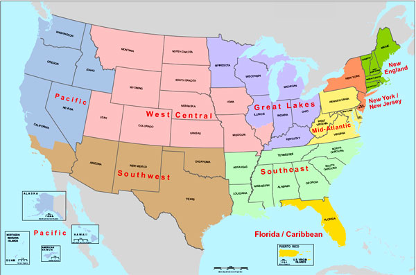 U.S. map showing nine OCDETF regions.