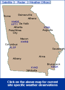 Georgia State Information - Click on the above map for current site specific weather observations