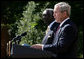 President George W. Bush delivers remarks during a joint statement with President John Agyekum Kufuor of Ghana Monday, Sept. 15, 2008, in the Rose Garden of the White House. White House photo by Chris Greenberg