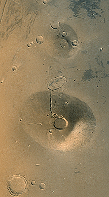 Volcanoes taken by Mars Global Surveyor Mars camera, April 18, 2002