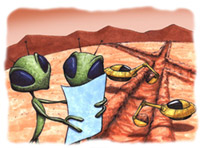 Artist concept of canal builders on Mars