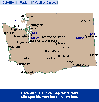Washington State Information - Click on the above map for current site specific weather observations