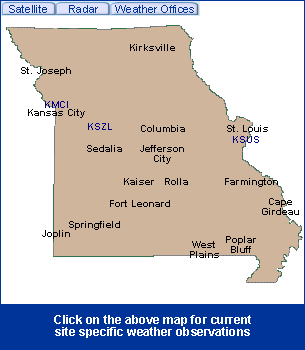 Missouri State Information - Click on the above map for current site specific weather observations