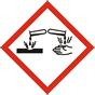 Symbol in a red diamond-shaped warning border that will appear on chemicals that have corrosive properties