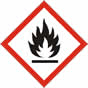 Symbol of a flame in a red diamond-shaped warning border that will appear on chemicals that are flammable.