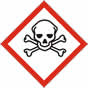 Symbol of skull and crossbones in a red diamond-shaped warning border indicates that the chemical may be toxic or fatal