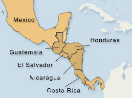 Central American Map with Cafta 5 Countries