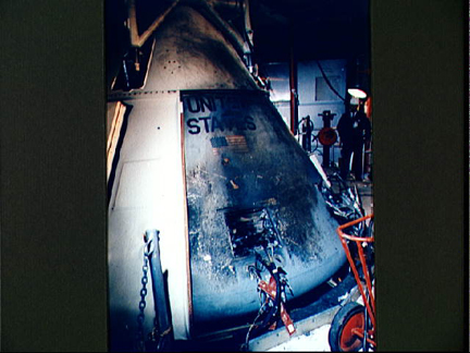 Charred remains of Apollo 1 capsule