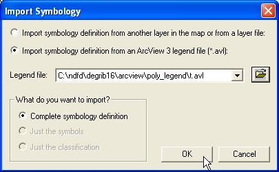 Figure 14: After selecting the legend file, select Complete symbology definition and click OK