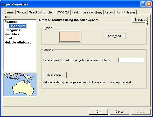 Figure 11: The Symbology tab is selected and user is going to import a legend into ArcMap