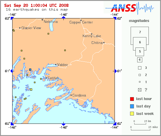 Map showing earthquakes