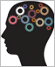an illustration of a head silhouette containing gears.