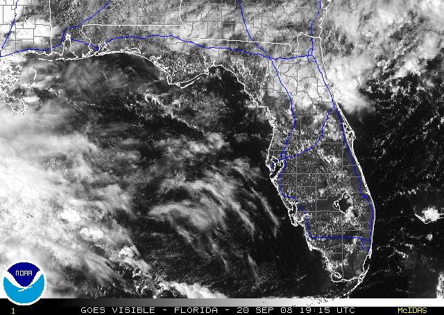 A recent visible image from GOES-12, zoomed in over Florida.  Click on the image for a larger view.