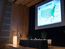 NASA CIO, Jonathan Pettus, speaking to a crowd about the NASA IT environment.