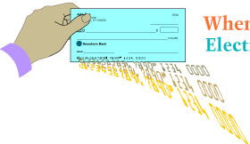 When Is Your Check Not a Check? Electronic Check Conversion. Drawing of a hand holding a check with routing code expanding and floating away from the check.