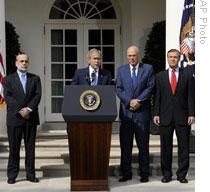 At the White House Friday, from left, Fed chief Ben Bernanke, President Bush, Treasury Secretary Henry Paulson and Securities and Exchange Commission Chairman Christopher Cox